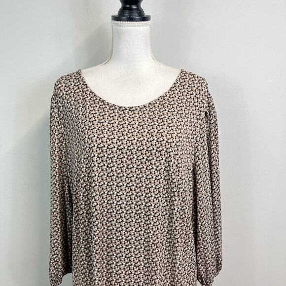 Adrianna Papell Blouse Top Plus size 1X Brown Black Dots Stretch Career Modest - Picture 2 of 7